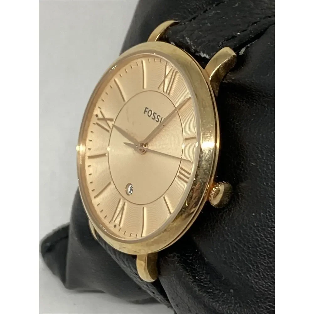 Fossil ES3707 Women's Black Leather Analog Dial Quartz Genuine Watch QB489